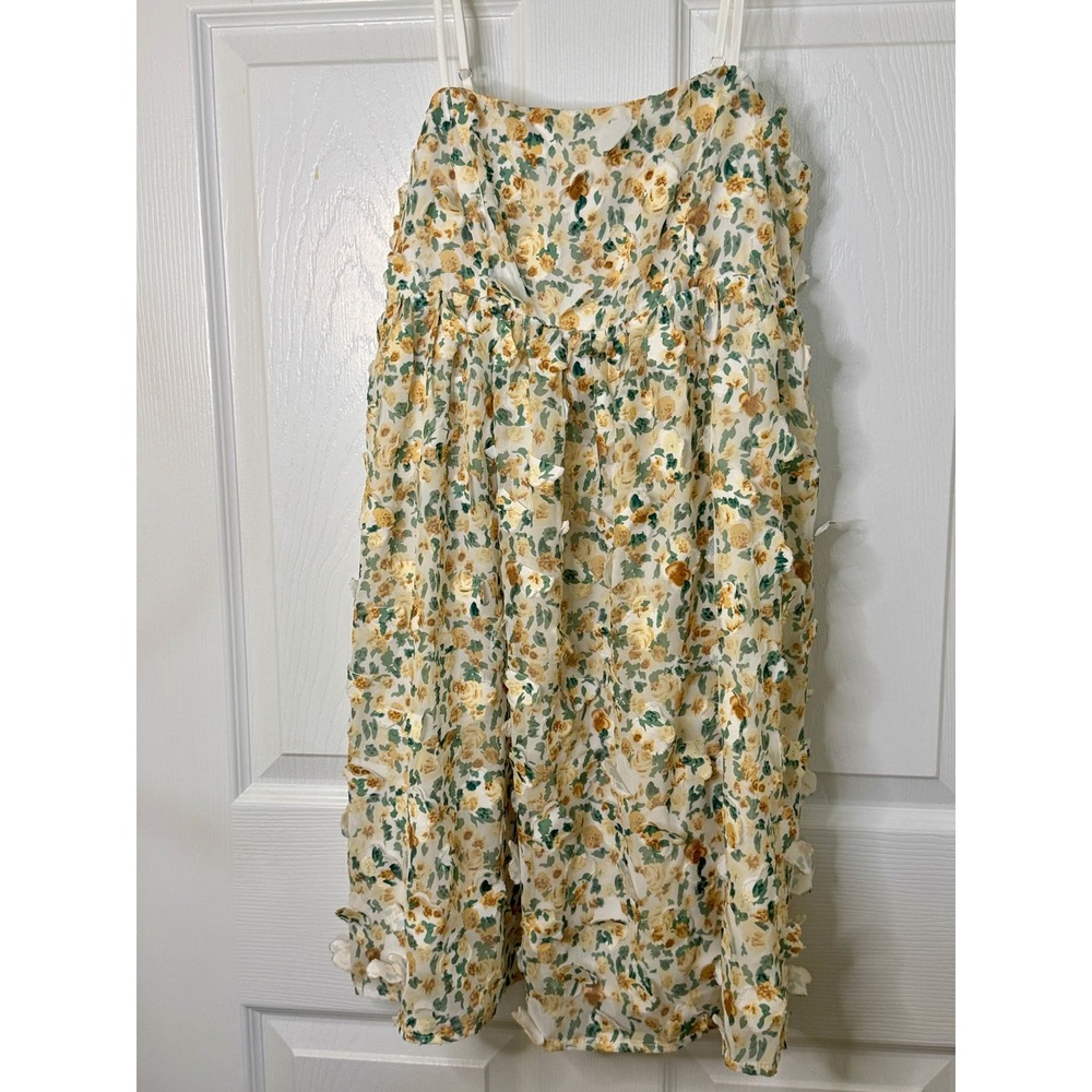 Storia Floral Mini Dress Women Small White Yellow NEW‎ 3D Flower Tiered Strappy
